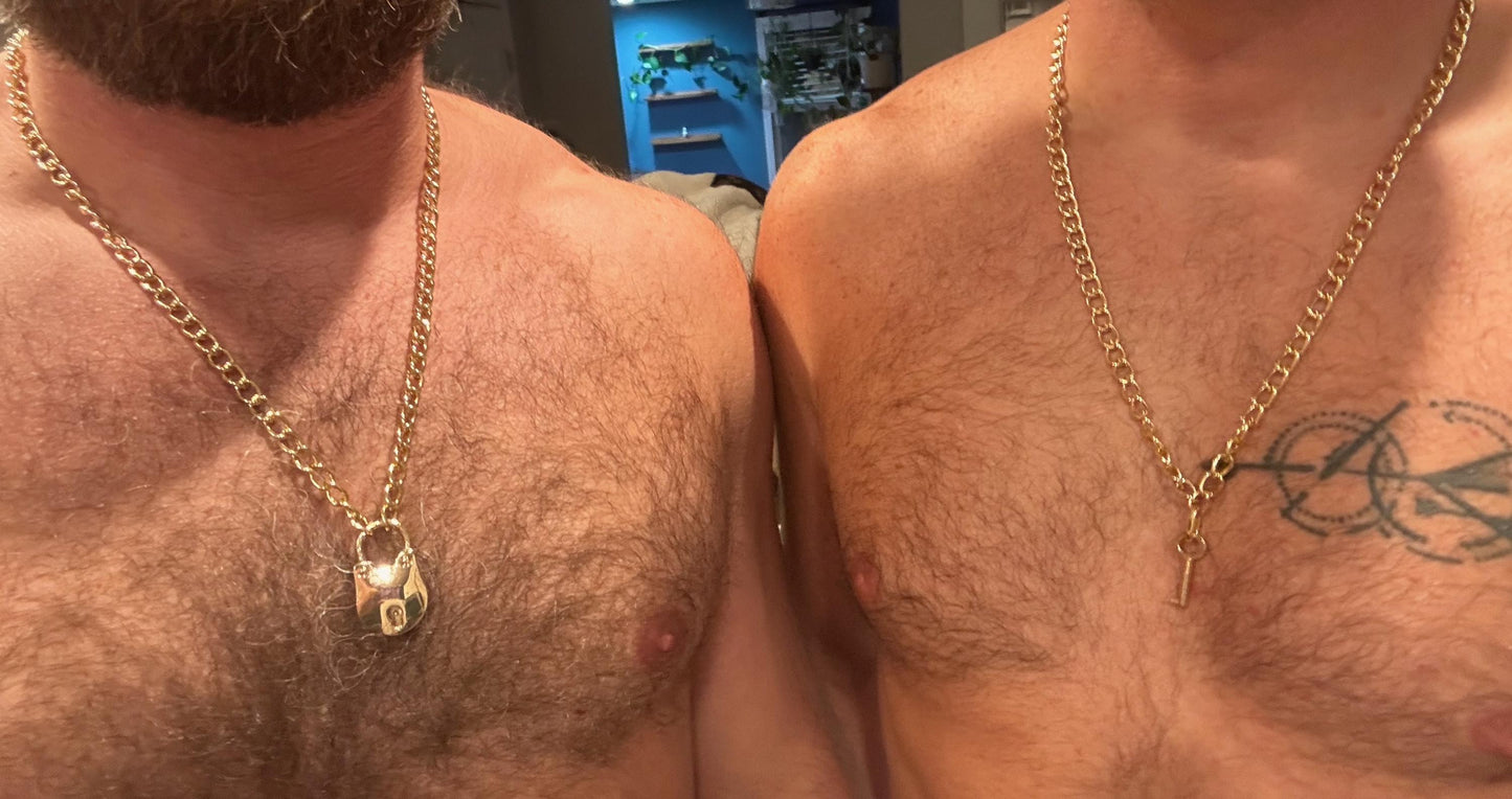 Bear Lock Chain & Key Necklace Set (GOLD)