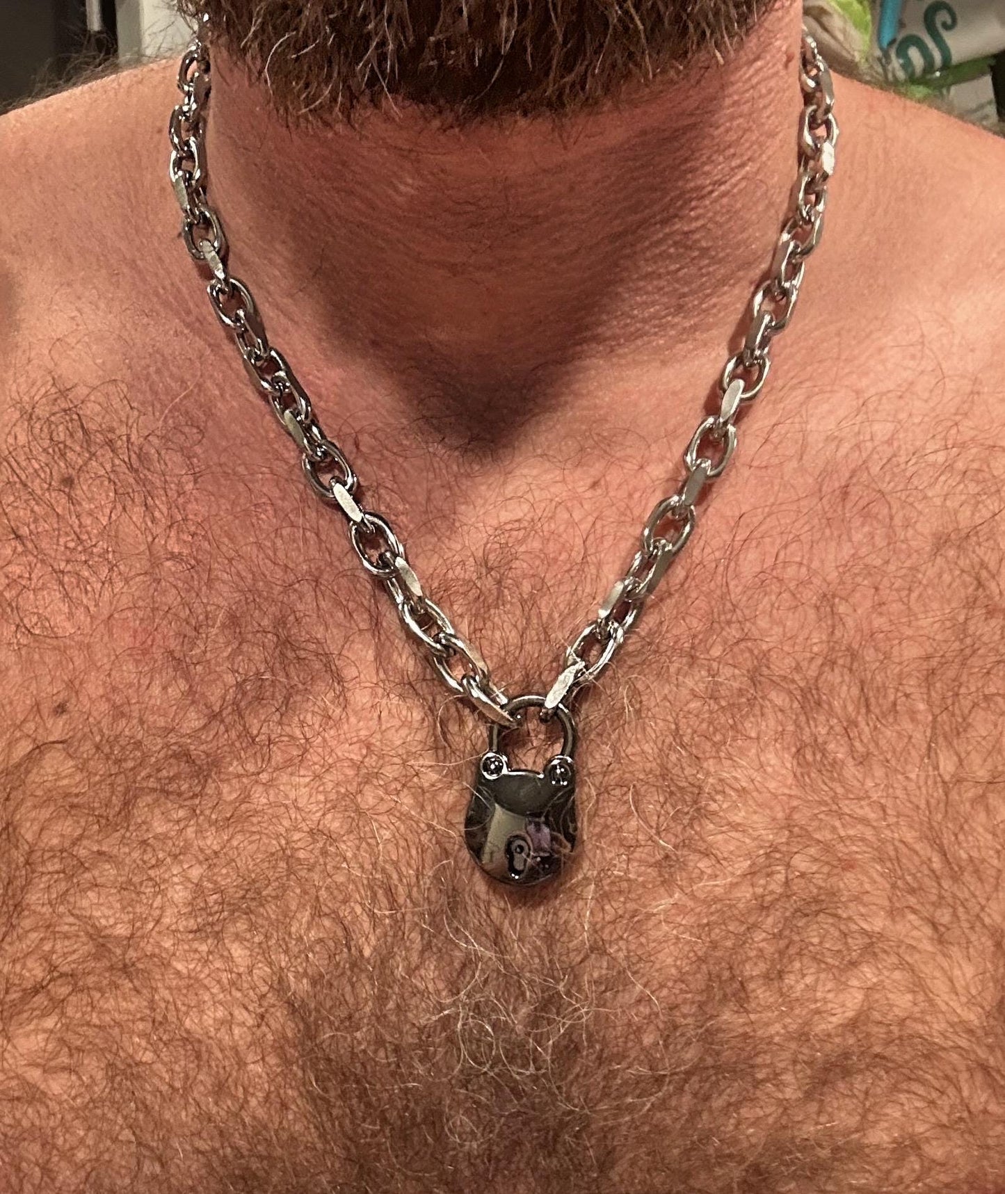 Bear Lock Chain & Key Necklace Set (SILVER)