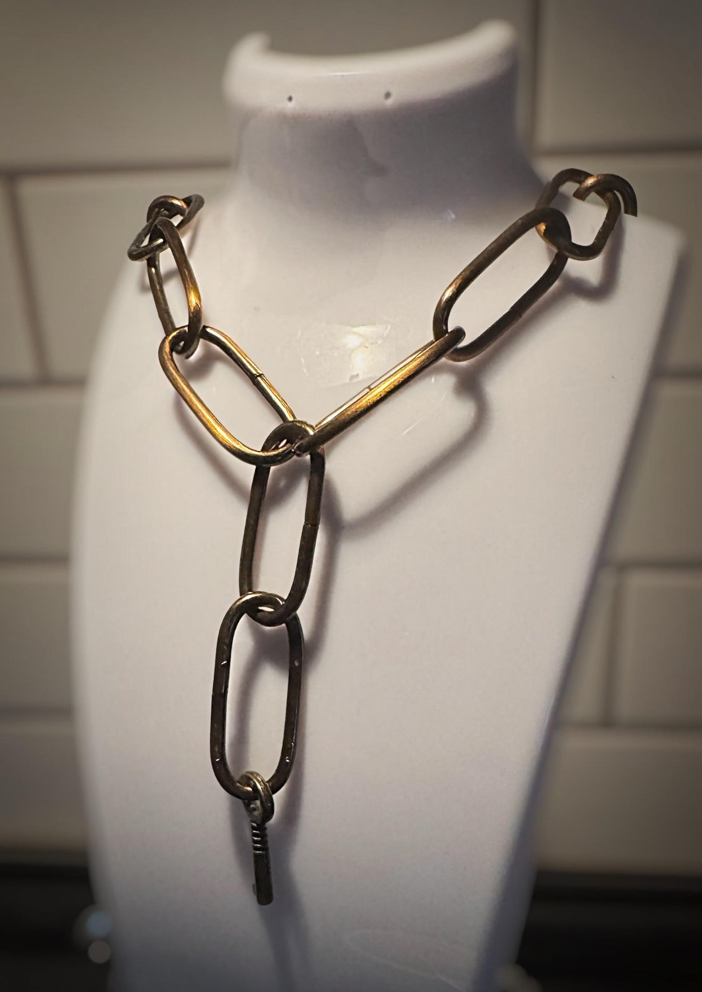 Bear Lock Chain & Key Necklace Set (BRONZE)