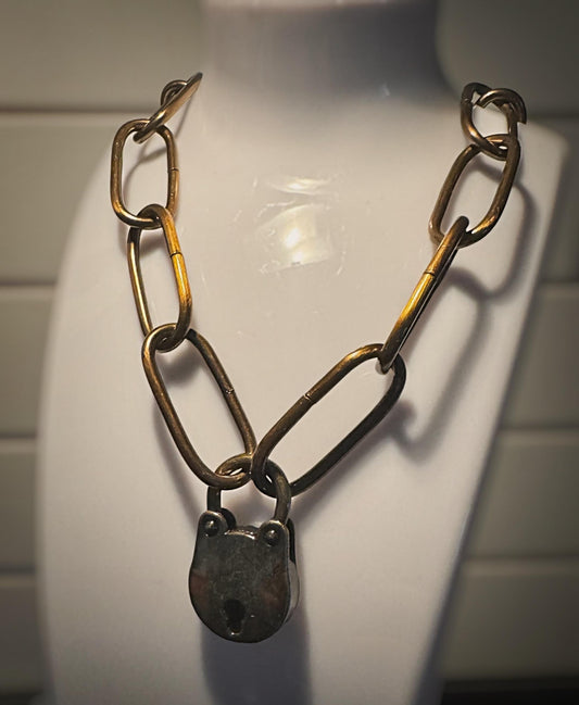 Bear Lock Chain & Key Necklace Set (BRONZE)