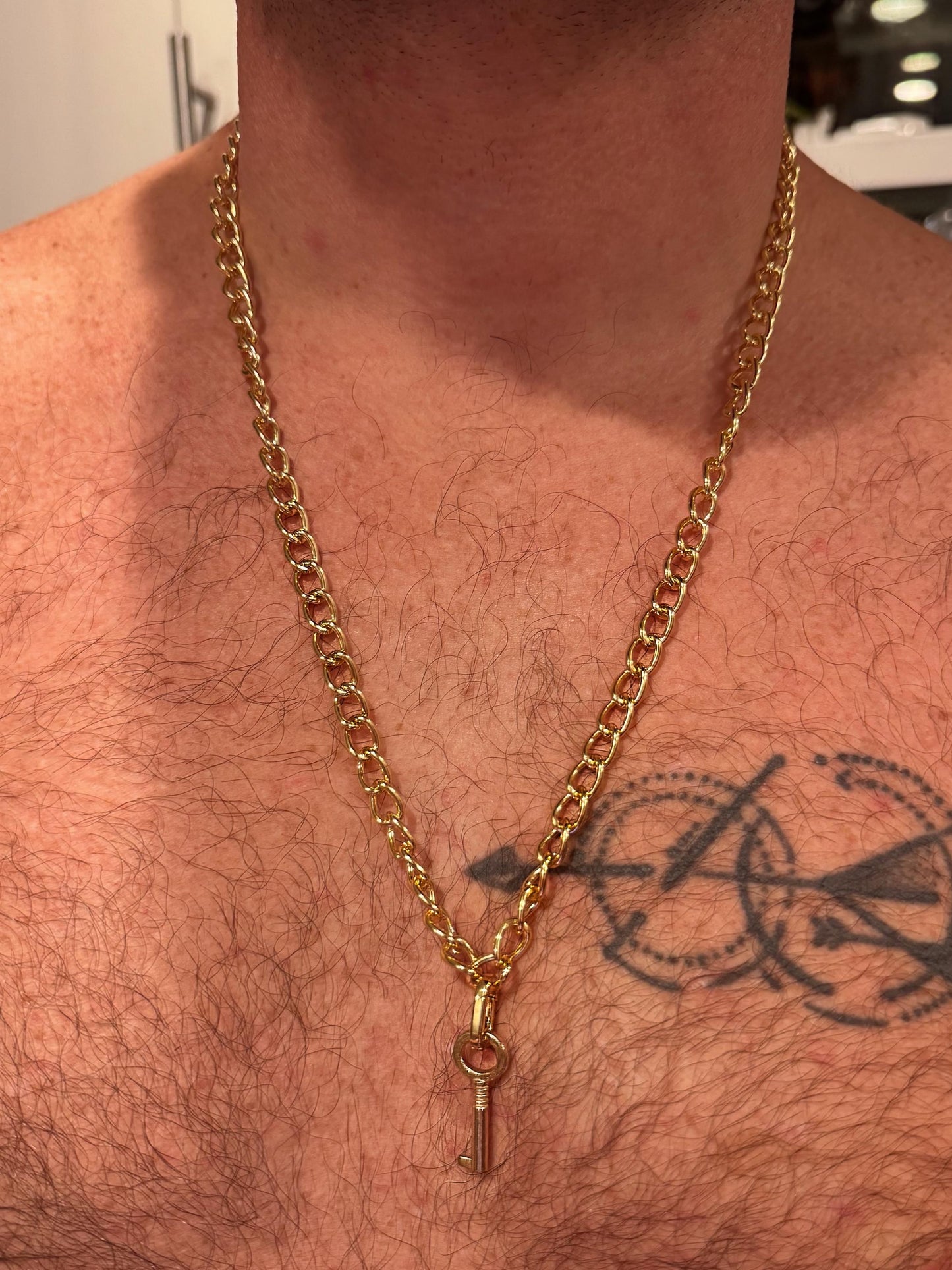 Bear Lock Chain & Key Necklace Set (GOLD)