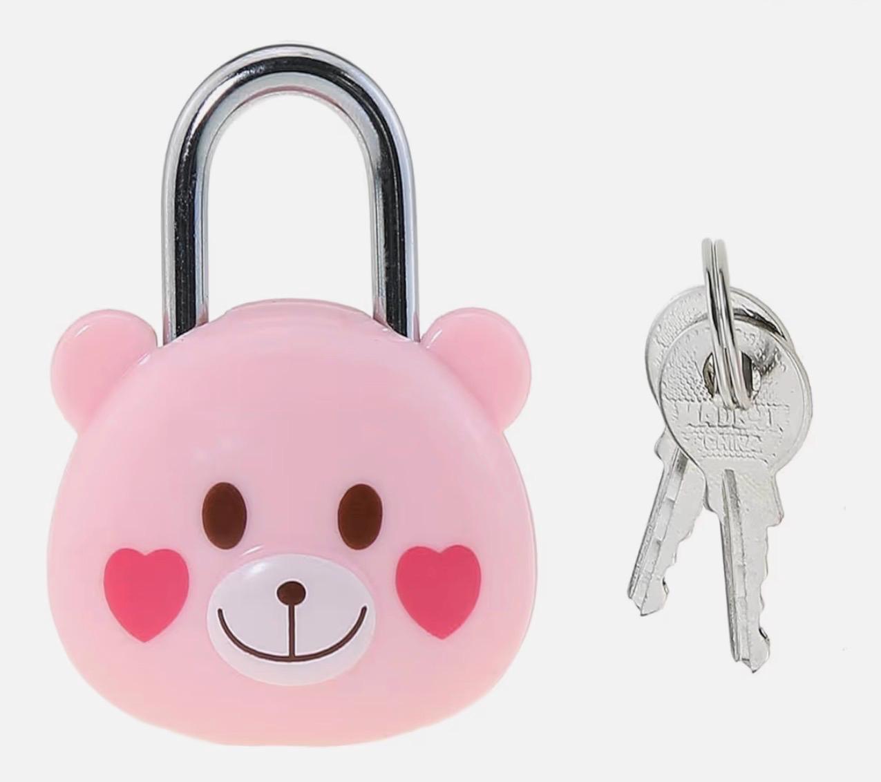 Bear Face Lock Chain & Key Necklace  (SILVER)