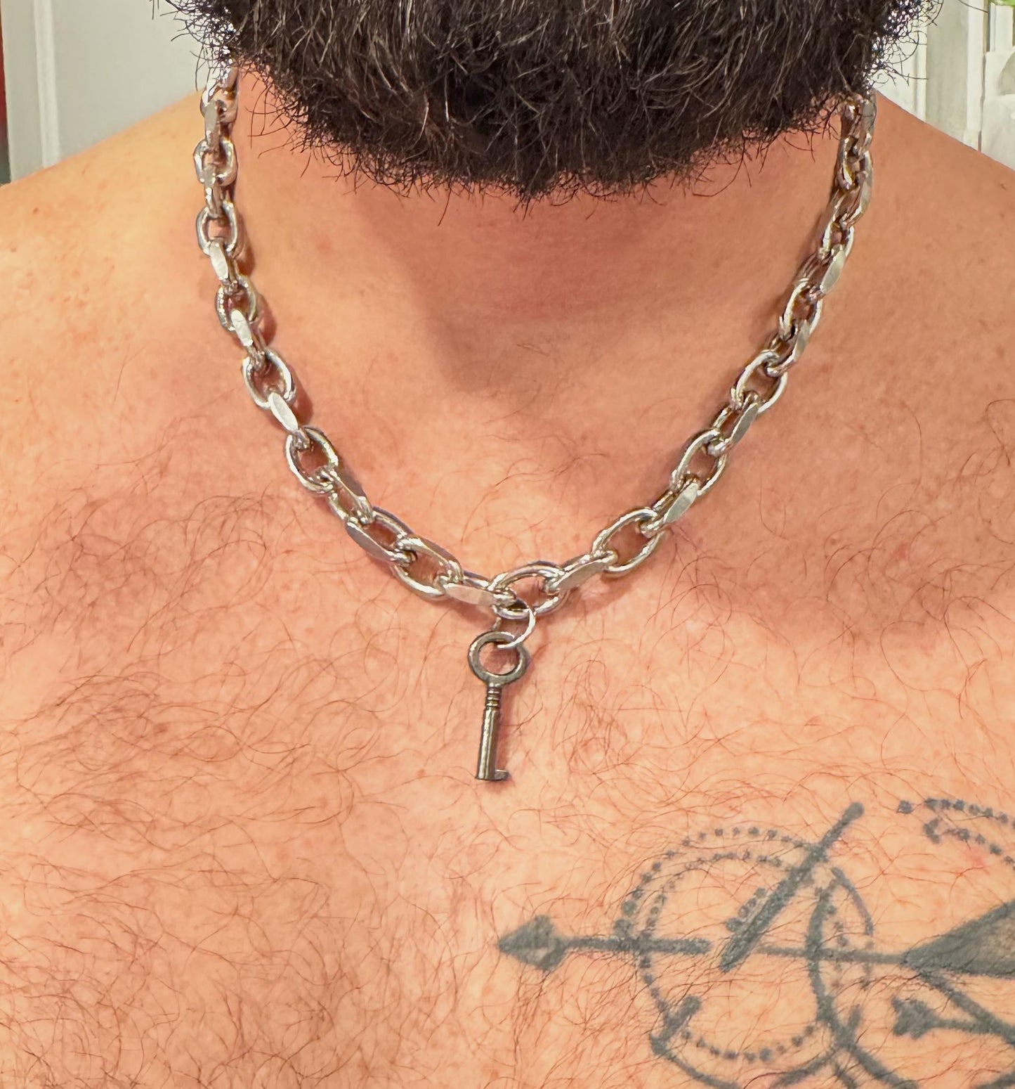 Bear Lock Chain & Key Necklace Set (SILVER)