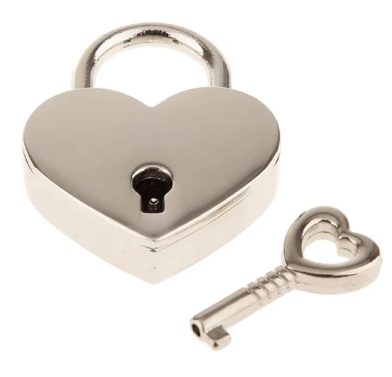 Heart Lock Chain & Key Necklace  (SILVER)