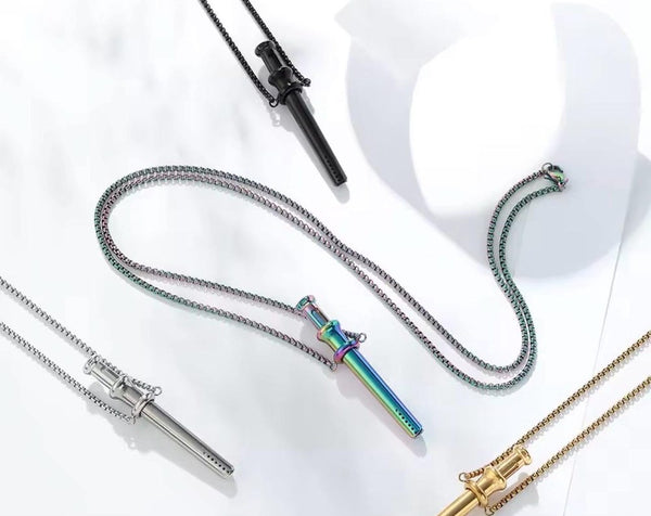 Large Necklace with straw and spoon charm